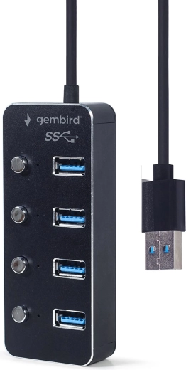 USB 3.1 Gen 1 hub 4-port with switches, black