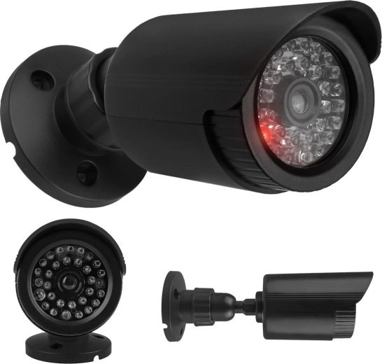 Välitingimustesse mõeldud IR LED-iga torukujulise valvekaamera makett, must, toide 2×AA