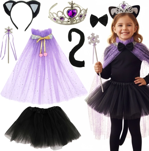 Kruzzel girls’ black cat costume 7-in-1