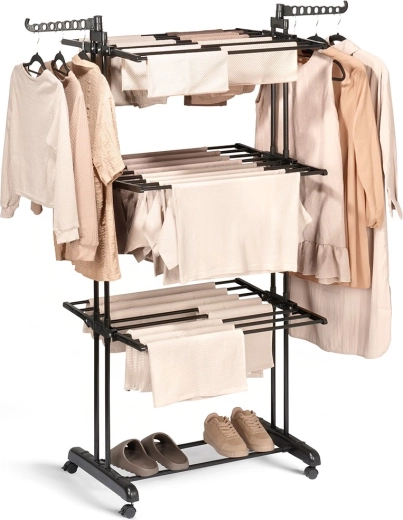 Metallist vertikaalne pesukuivatusrest ratastel 125 × 170 cm – VILDE