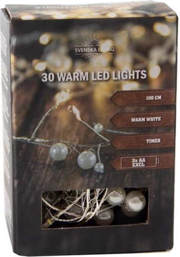 Pärlitega valguskett taimeriga, 30 LED-pärli, 100 cm, soe valge