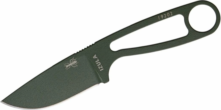 ESEE Izula OD – väike süsinikterasest ellujäämisnuga rohelise viimistluse ja tupega