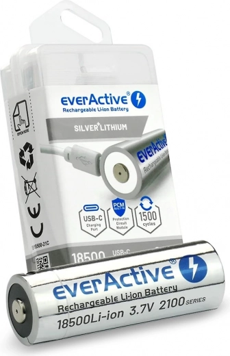 Laetav akuelement EverActive 18500 Li-ion 3,7 V 2100 mAh USB-C