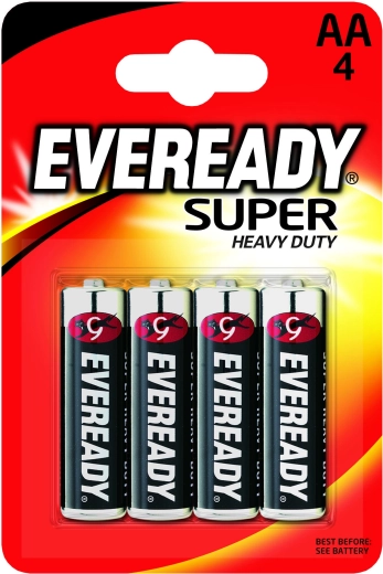 Energizer Eveready Super Heavy Duty AA R6 Zinc-Chloride Batteries - 4 pcs