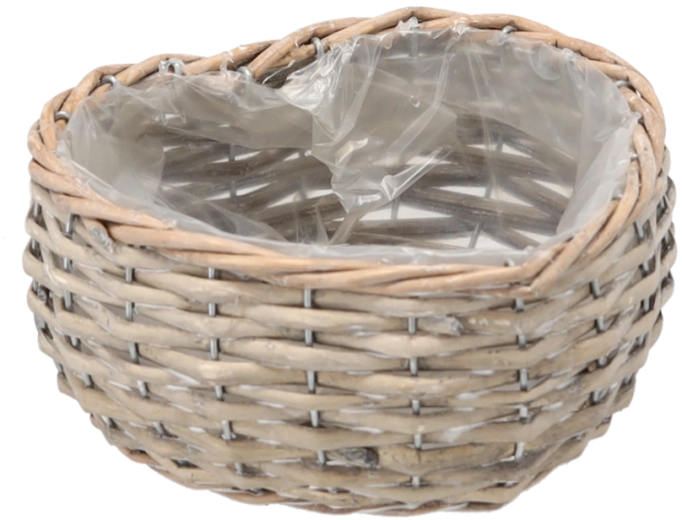 Punutud vitstest südamekujuline lilleümbris 17 × 19 × 8 cm, hall