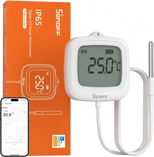 Zigbee temperatuurisensor SONOFF SNZB-02LD LCD-ekraani ja sondiga