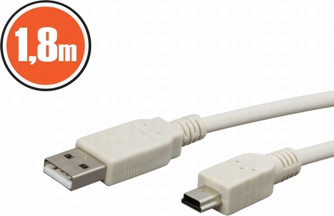 USB 2.0 kaabel A–mini B, 1,8 m, valge
