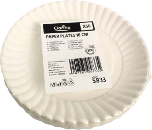 CLARINA pabertaldrikud 18 cm – 50 tk