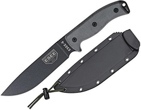 ESEE ellujäämisnuga 16,5 cm sileda teraga, must/hall, Micarta, tupp