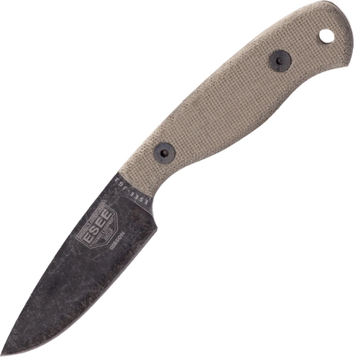 ESEE JG3 Camp-Lore bushcraft-nuga 8,9 cm, stonewash black oxide, pruun micarta, nahktupp