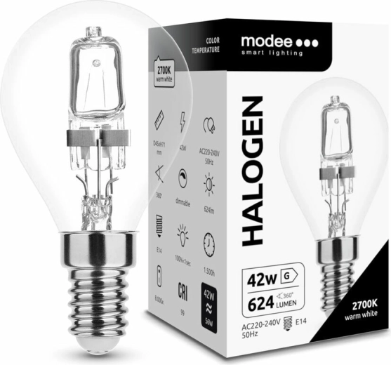 Halogeenpirn mini globe 42 W E14 soe valge MODEE ECO