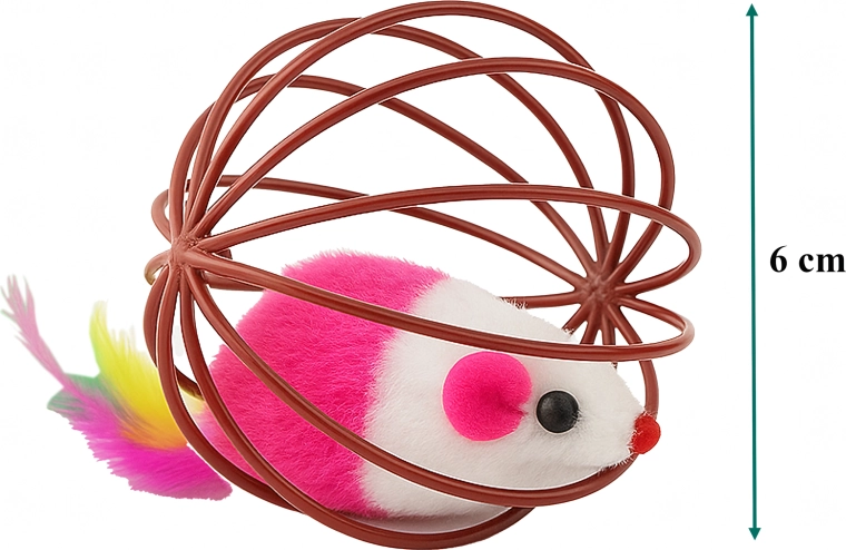 Interactive wire ball for cats with mouse and feathers