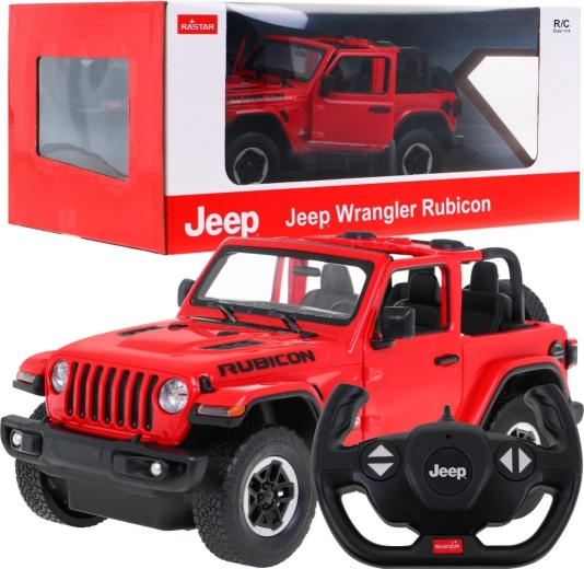 Rastar Jeep Wrangler Rubicon punane RC-auto 1:14 koos 2,4 GHz kaugjuhtimispuldiga