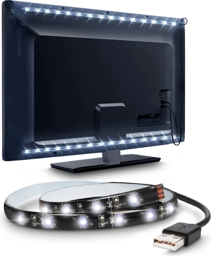 Solight LED-riba telerile ja arvutile, 100 cm, USB, lüliti, külm valge