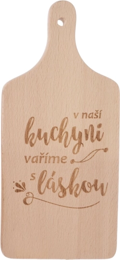 Puidust köögilõikelaud kirjaga „meie köögis“ 14 × 30 cm