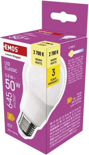 LED-pirn Classic A60 E27 5,8 W soe valge