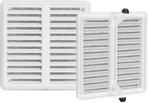 Ventilatsioonivõre putukavõrgu ja reguleeritava kattega 150 × 150 mm, valge