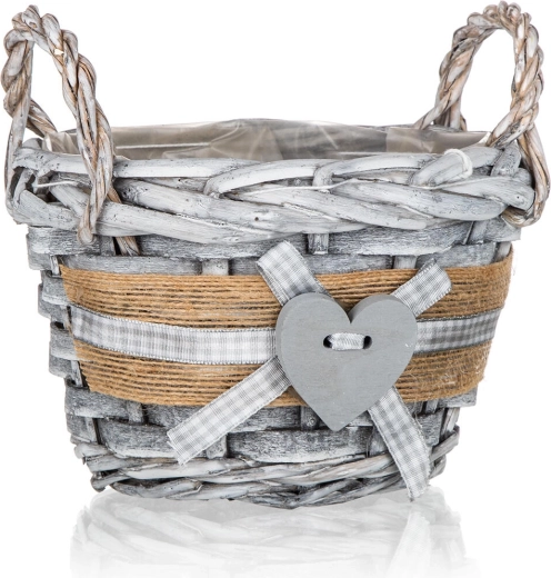 Punutud ümmargune sangadega korv GRIS 14 × 10 cm, hall