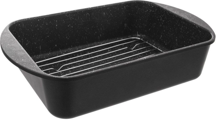 Roasting pan with a practical stainless steel rack