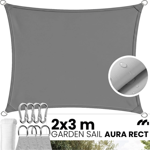 AURA rectangular garden shade sail 2 × 3 m, grey