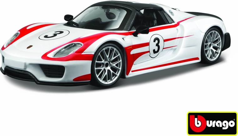 Bburago Porsche 918 Weissach Race valge mudel mõõtkavas 1:24