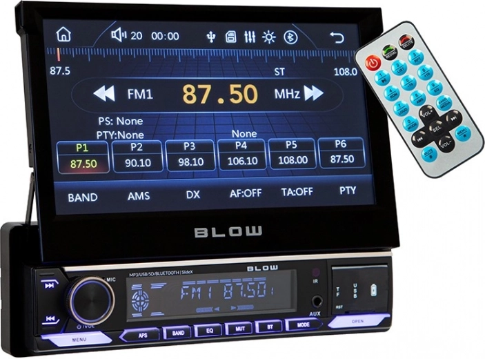 Autoraadio Blow SlideX väljatõmmatava 7" ekraani, RDS-i, MP3, USB, microSD ja Bluetoothiga