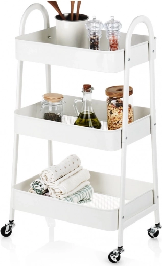 Metallist ratastega riiul 3 tasandiga, valge 44 × 31,5 × 78,5 cm