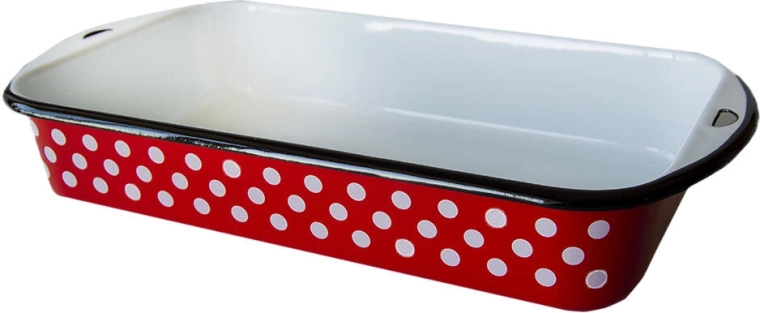 Enamel Roaster 30 × 18 cm, 2.7 l – red polka dot
