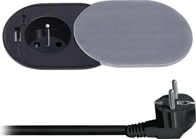 Solight sisseehitatav pistikupesa 230 V USB-A ja USB-C PD 20 W-ga, liugkaanega, 2 m, hõbedane