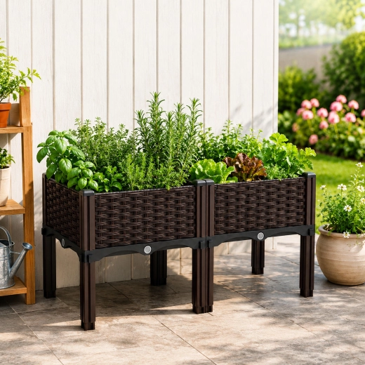 Raised modular garden planter 80 × 40 × 38 cm, brown