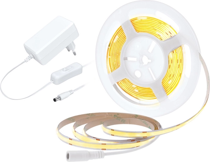 Solight LED COB-riba adapteri ja lülitiga, 5 m, soe valge