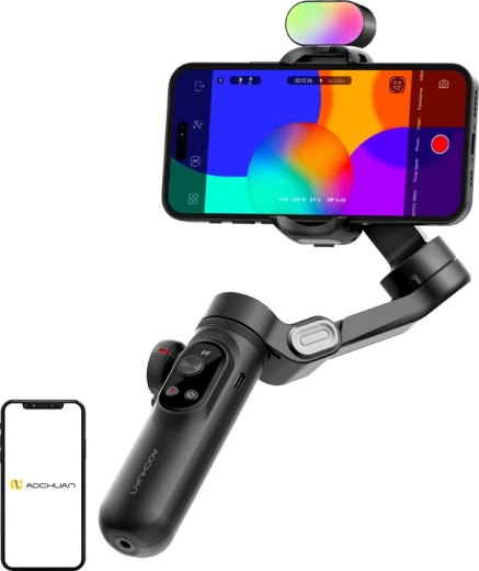 Aochuan Smart X Pro 3-teljeline stabilisaator mobiilile RGB-valgusega, must