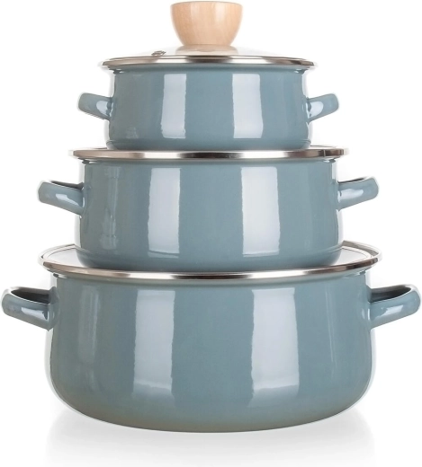 Natural Olive Enamel Pot Set, 6-piece