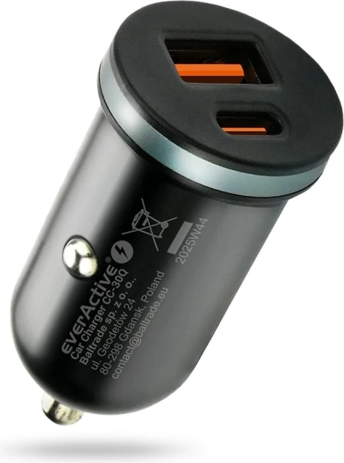 Autolaadija everActive CC-30Q 35 W USB-A QC 3.0 ja USB‑C PD-ga, must