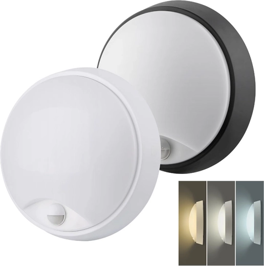 Solighti LED-välisvalgusti liikumisanduri ja CCT-valikuga, 15/18/20 W, 1800 lm, 22 cm, must/valge