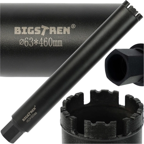 Teemant-südamikupuur 63 × 450 mm BIGSTREN, keere 1-1/4" UNC betooni ja kivi jaoks