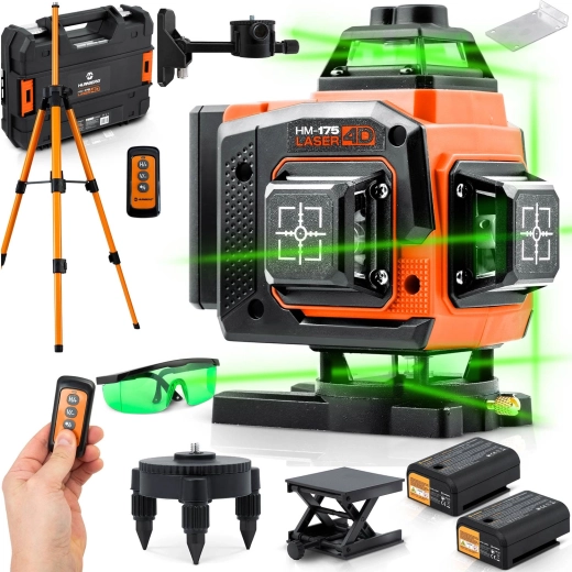 Humberg 4D cross-line laser with 16 lines, self-leveling, case and accessories