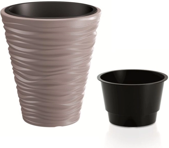 Plastist lillepott Sand sisuga 29,5 cm – värv mocca