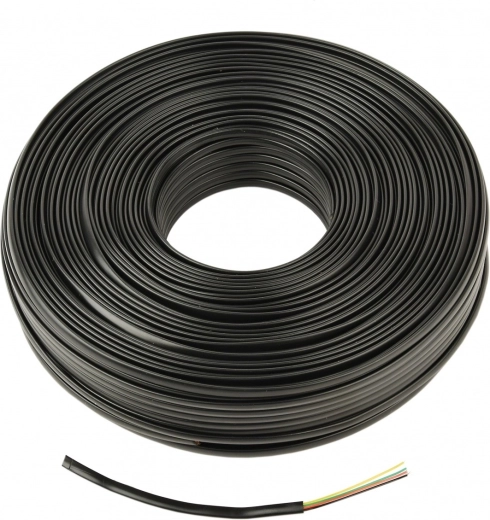 Black flat telephone cable with 4 cores, 100 m