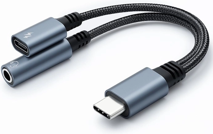 USB-C adapter 2-ühes 3,5 mm Jacki ja PD 15 W-ga – 10 cm