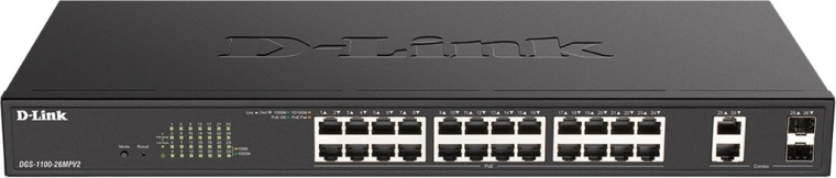 D-LINK DGS-1100-26MPV2 nutikas 24-pordiline Gigabit PoE+ kommutaator