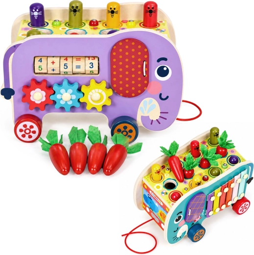 Puidust multifunktsionaalne tõmmatav elevant ECOTOYS 8 ühes