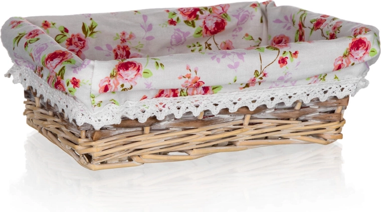 Punutud korv Roses, ristkülikukujuline 21 × 16 × 6,5 cm puuvillase sisuga