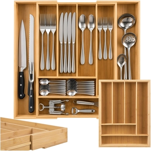 Bamboo expandable cutlery drawer organizer Zortiva 50.5 cm - 1 piece