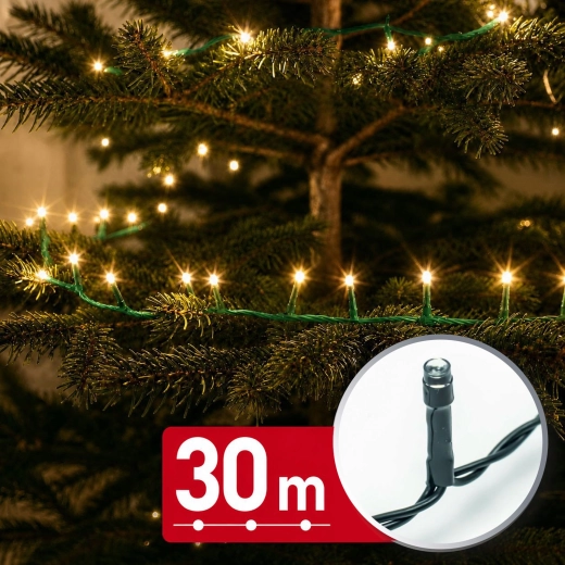 30 m LED string light with 600 LEDs, warm white, green cable