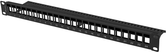 Tühi patch-paneel 24 pordiga 1U 19" must, keystone-moodulitele