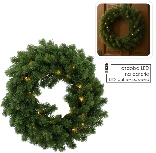 Roheline patareitoitega LED-pärg, 40 cm