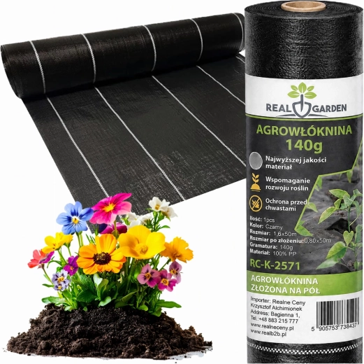 Black UV weed-control agrotextile 140 g/m² 1.6 × 50 m