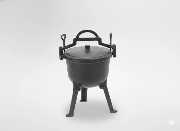 Iron hunting cauldron 5 l for fire with lid and legs