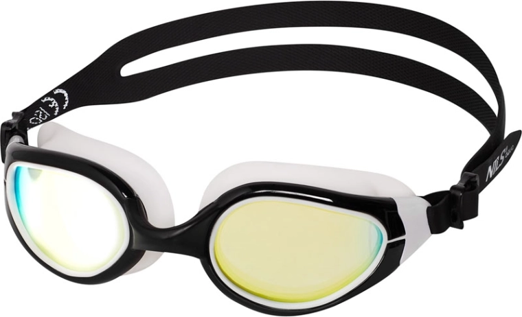 Ujumisprillid NILS Aqua must-valged peegelklaaside ja Anti‑Fog'iga
